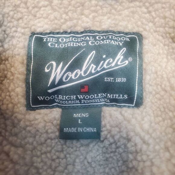 Woolrich Fleece Sherpa Lined Wool Plaid Button Down Shirt Coat Jacket Size L. Di - Picture 7 of 10